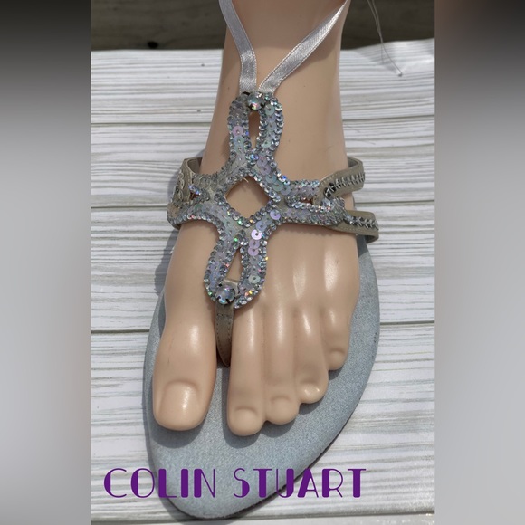Colin Stuart Women’s Vintage Blue Sequin Wrap Strappy Flip Flop Sandals 7 NWOT - Picture 1 of 9